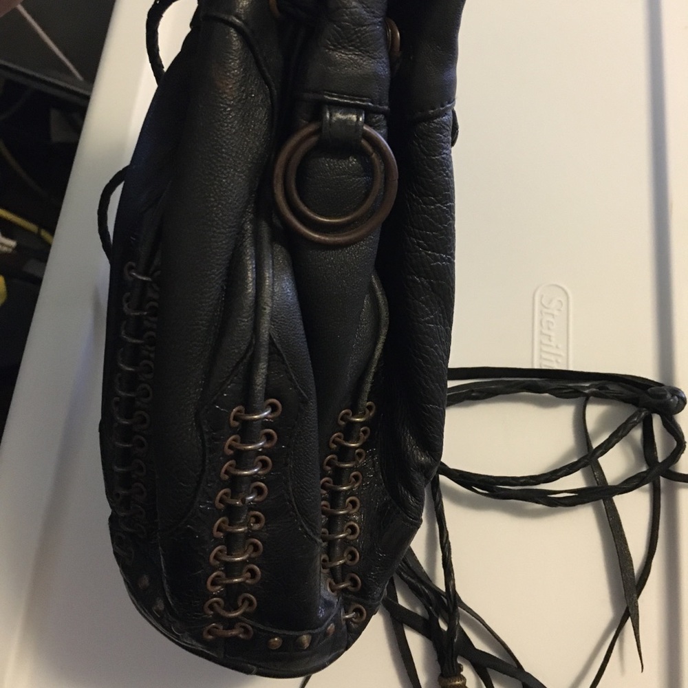 KMRii brown leather drawstring bag